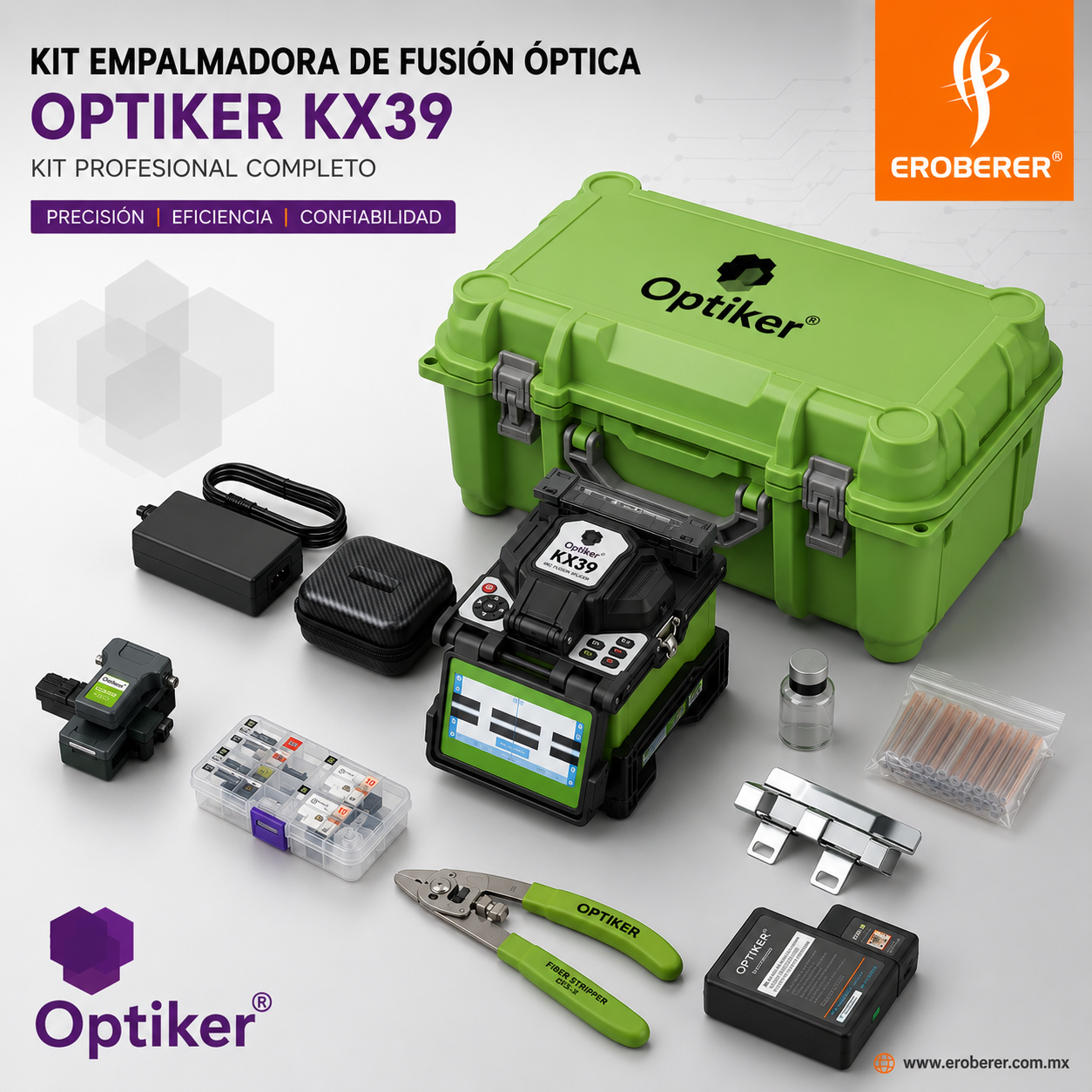 Equipo de Fusion Kx39 alineacion por nucleo asistido para mejores fusiones en torncal y fttx optiker