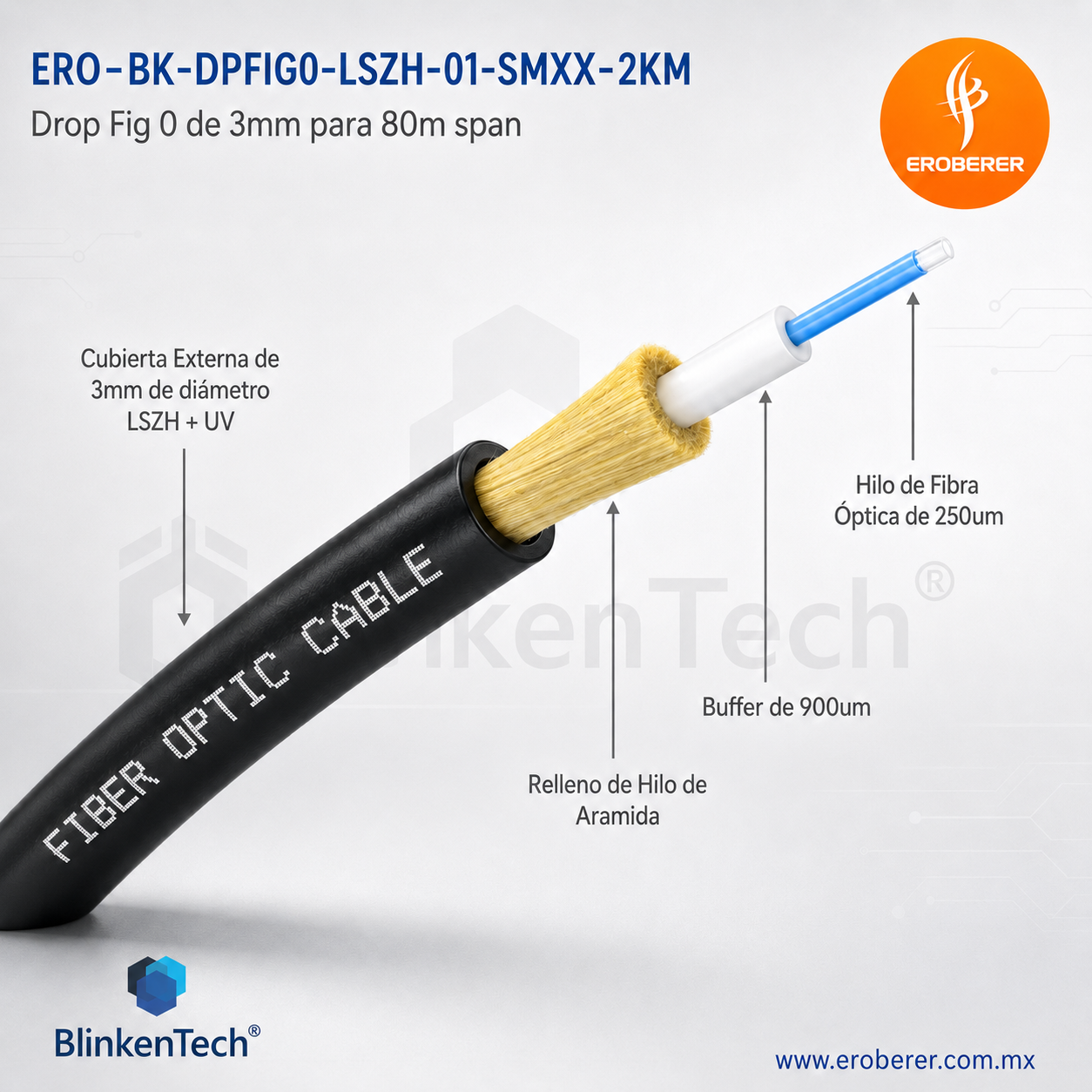ERO-BK-DPFIG0-LSZH-01-SMXX-2KM - Cable Drop Fig 0 Blinkentech de 3mm para 80m span