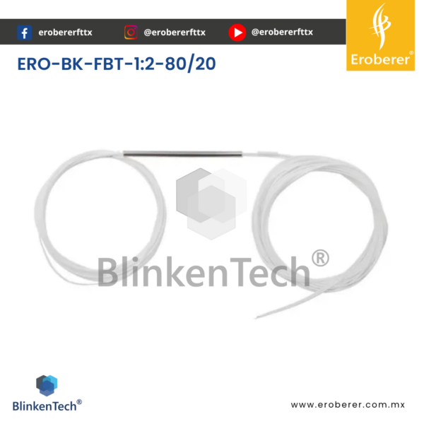 DIVISOR ÓPTICO FBT-1:2-80/20 | DESVALANCEADO | SIN CONECTORES | BlinkenTech