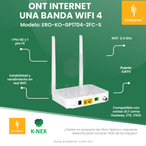 ERO-KO-GP1704-2FC-S ONT de una bada con puerto CATV Knext by Bdcom