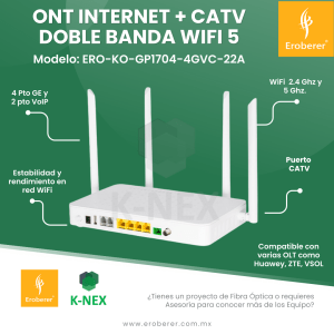 La ONT GP1704-4GVC-22A de doble banda con puerto CATV Knext by Bdcom