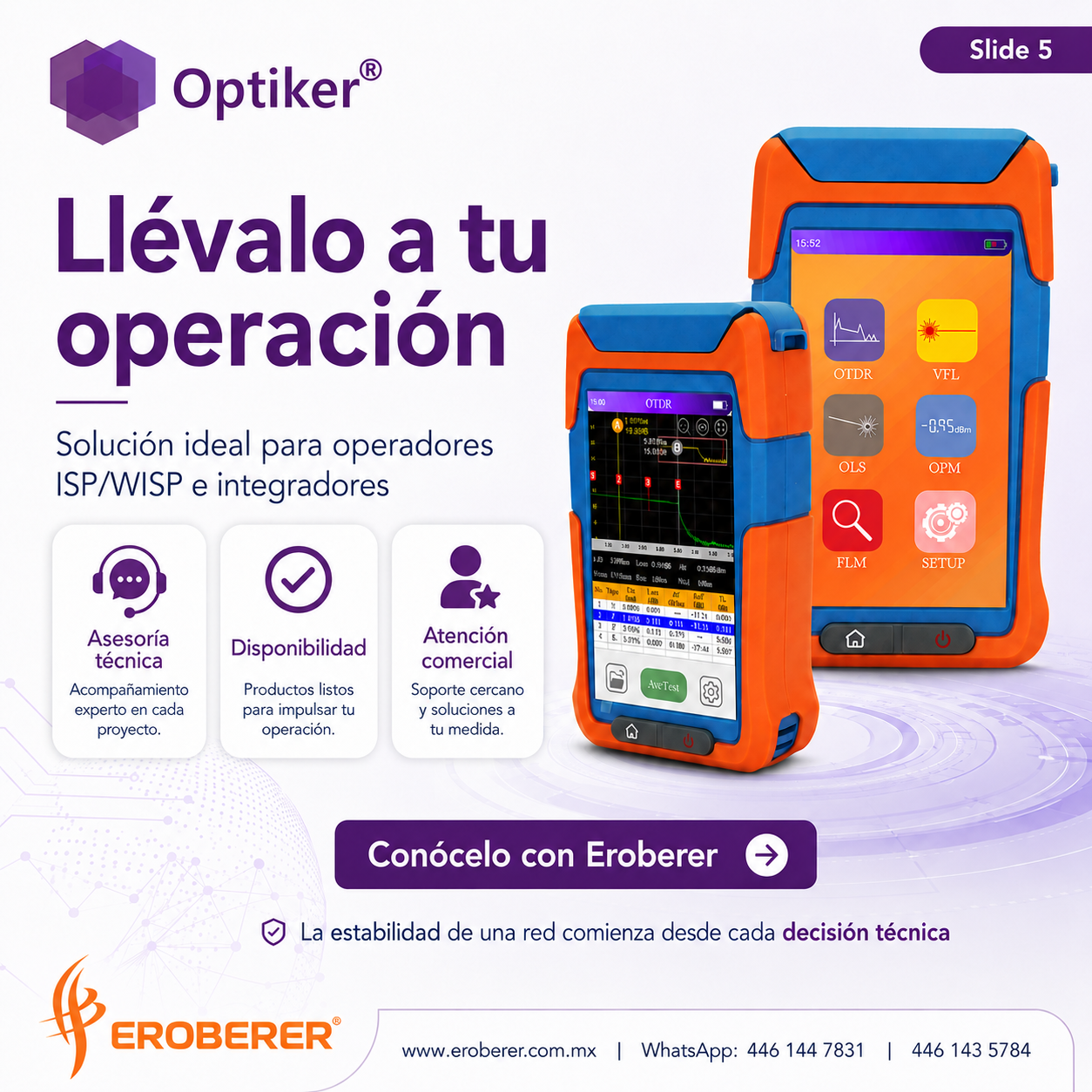 ERO-OPK-MOTDR-20 OTDR optiker para mediciones en redes activas de fibra optica fttx o punto a punto
